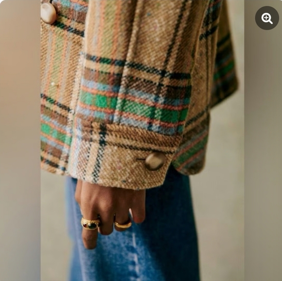 SÉZANE Suzon Multi Taupe Plaid Hooded Wool Coat Medium New - Picture 4 of 16